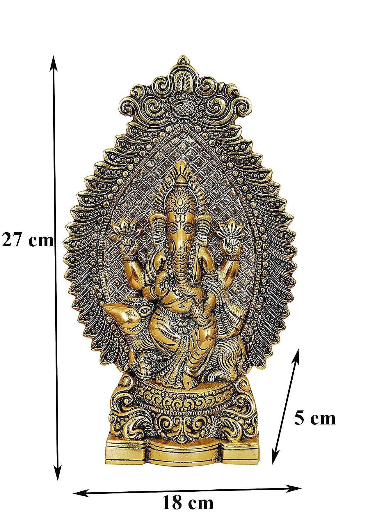 Nexplora Industries Pvt. Ltd. Metal Ganesh Idol Ganpati Sitting On Mouse Statue, Height 27 Cm, Gold Antique